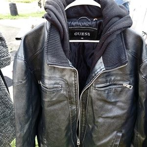 Guess Hooded Leather Jacket Heavy